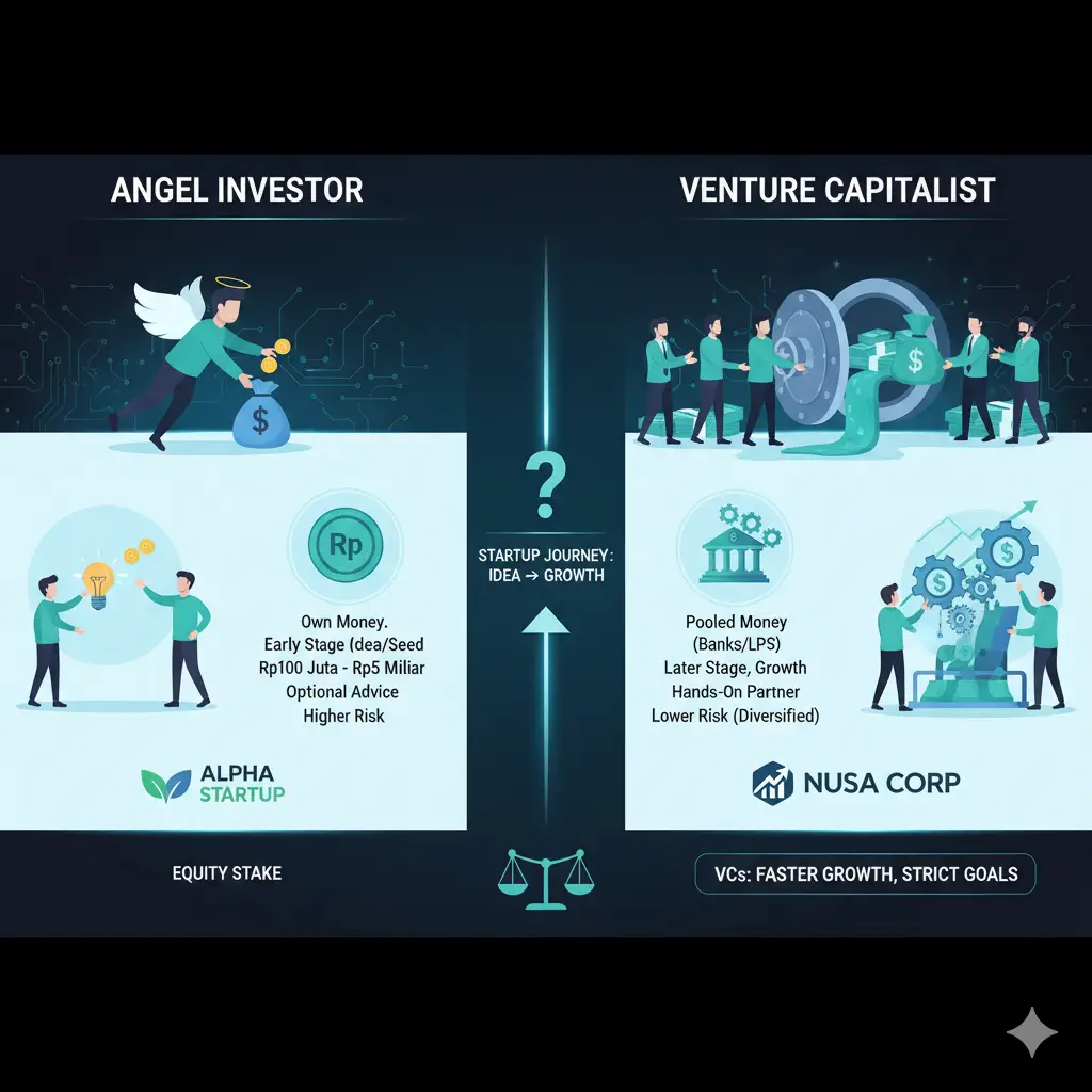Learn Apa Perbedaan Antara Investor Malaikat dengan Venture Capitalist to pick the best funding for your Indonesian startup. Find out about stages, risks, and examples.