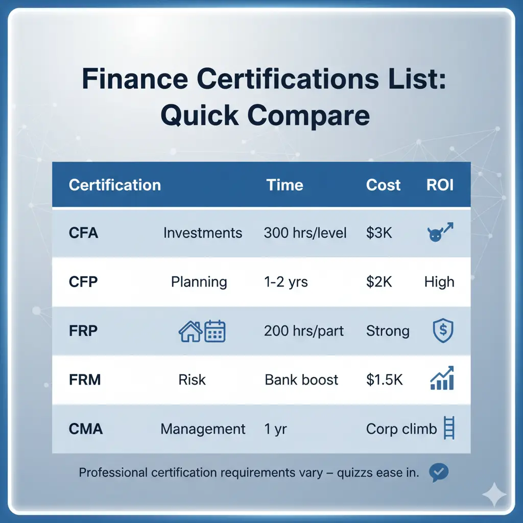 Finance Certifications List: Quick Compare