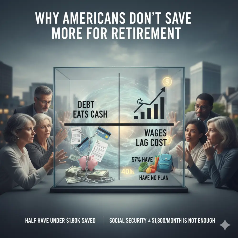 Discover the harsh realities behind why Americans struggle to save for retirement. Learn how debt and stagnant wages are crushing savings goals and what you can do about it.