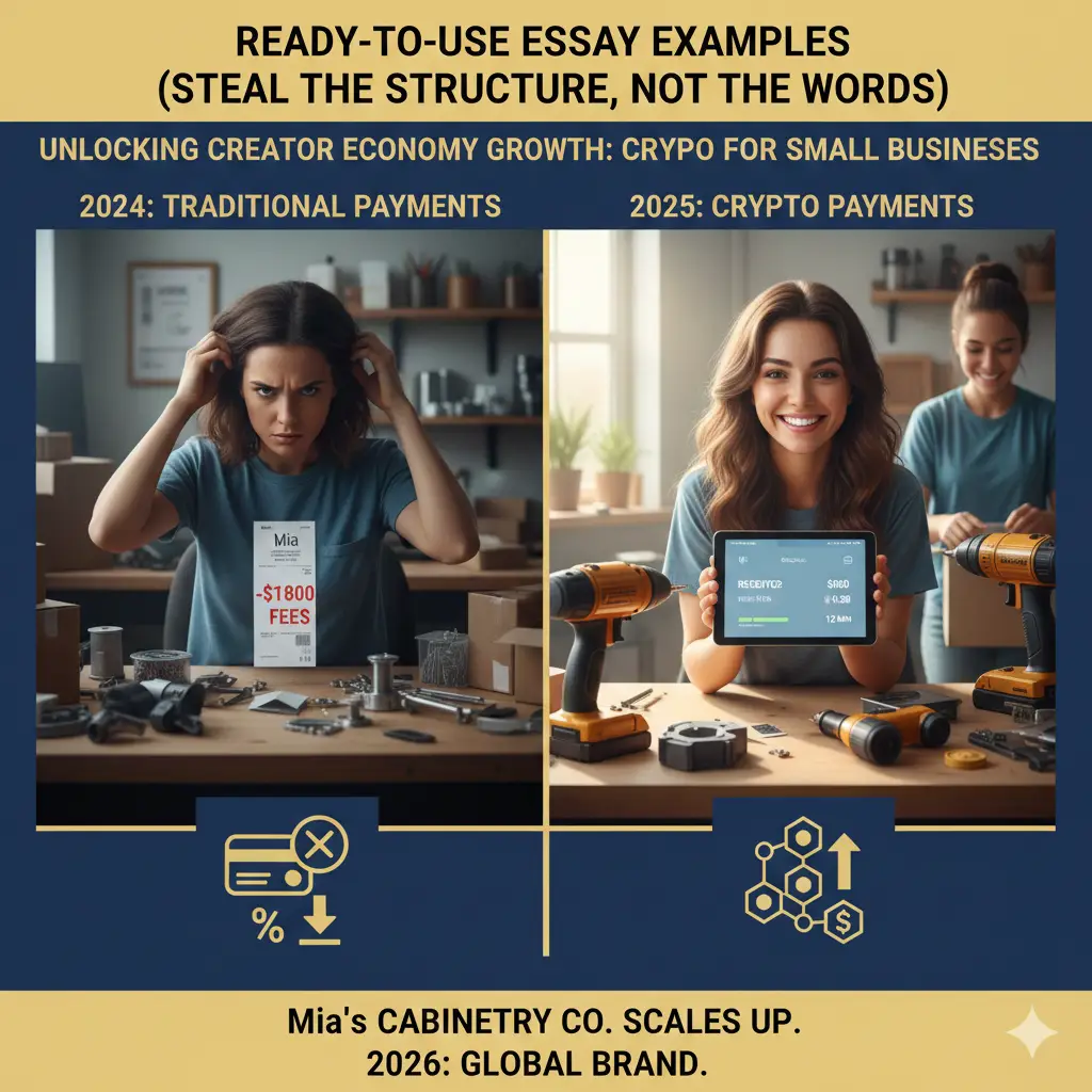 Unlock faster small business scaling. Learn how crypto payments remove the "hidden tax" of high credit card fees, using the case of Mia's cabinetry side hustle to illustrate real-world savings and growth.